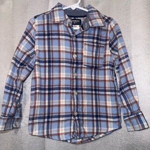 Oshkosh B'Gosh Long Sleeve Shirt Button Up Sz 4T Plaid Flannel Blue Brown White